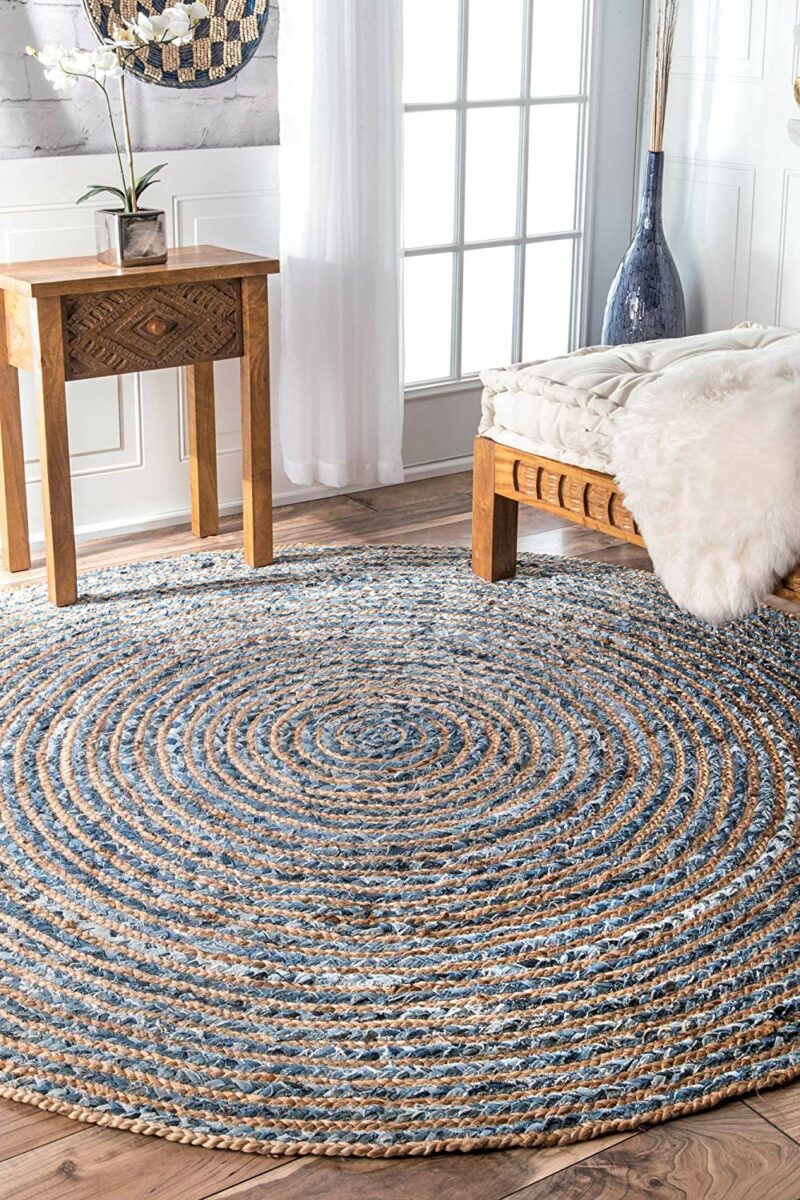 Denim/Jeans With Jute Handmade Braided Rug| Blue Denim Area Rugs|Avioni- Premium Collection-120 cm Round