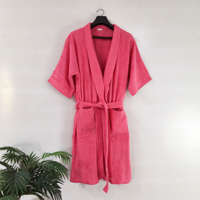 Avioni by Loomkart | Very Fine Export Quality Bath Robes in Pink Without Hood in Avioni Zip-Packing Unisex