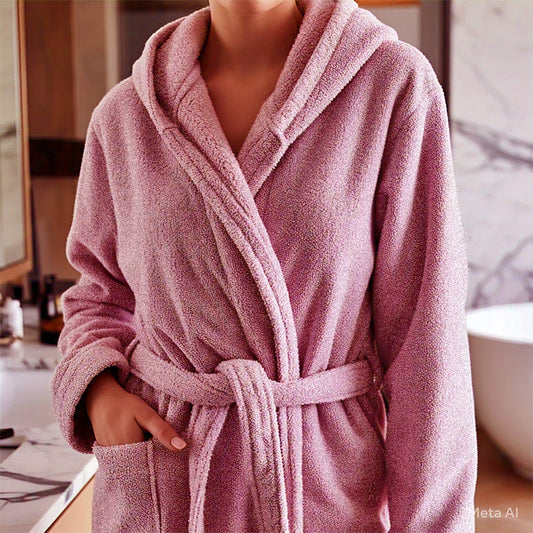 Avioni by Loomkart | Very Fine Export Quality Bath Robes in Pink With Hood in Avioni Zip-Packing Unisex