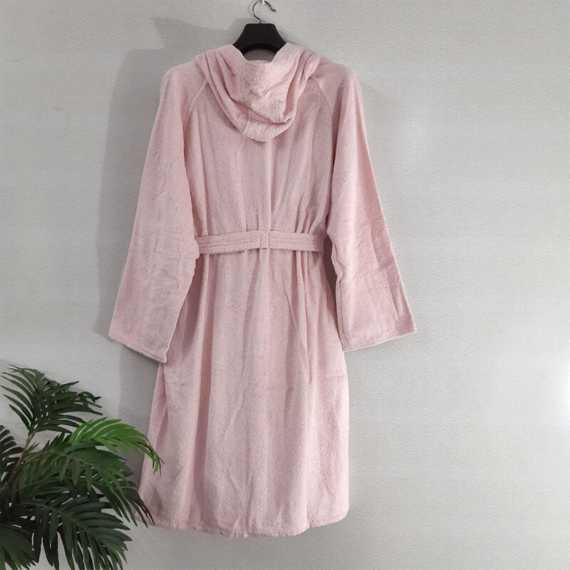 Avioni by Loomkart | Very Fine Export Quality Bath Robes in Pink With Hood in Avioni Zip-Packing Unisex