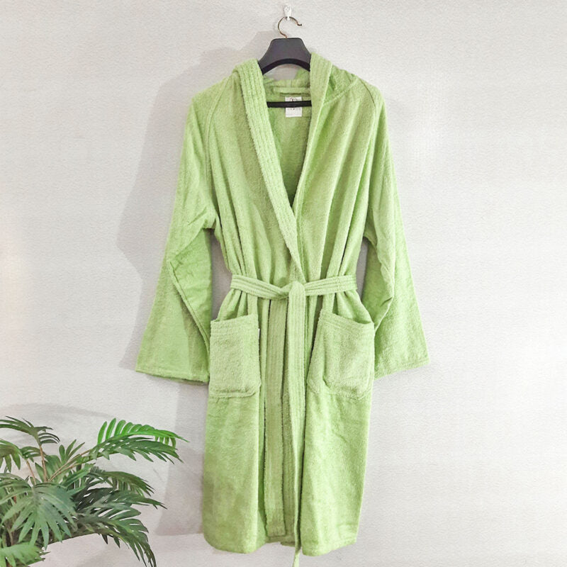 Avioni by Loomkart | Export Quality Bath Robes in Green With Hood in Zip-Packing Unisex