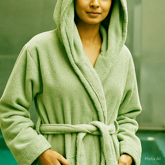 Avioni by Loomkart | Export Quality Bath Robes in Green With Hood in Zip-Packing Unisex