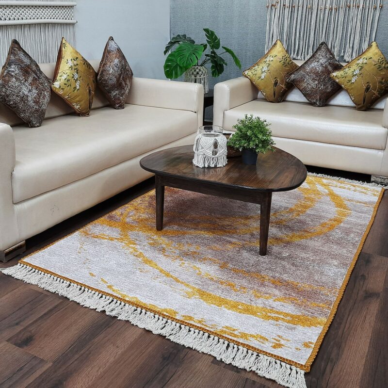 Avioni Luxurious Washable Modern Durable Handmade Vibrant Faux Silk Rug/Carpet In Golden/Yellow Colour