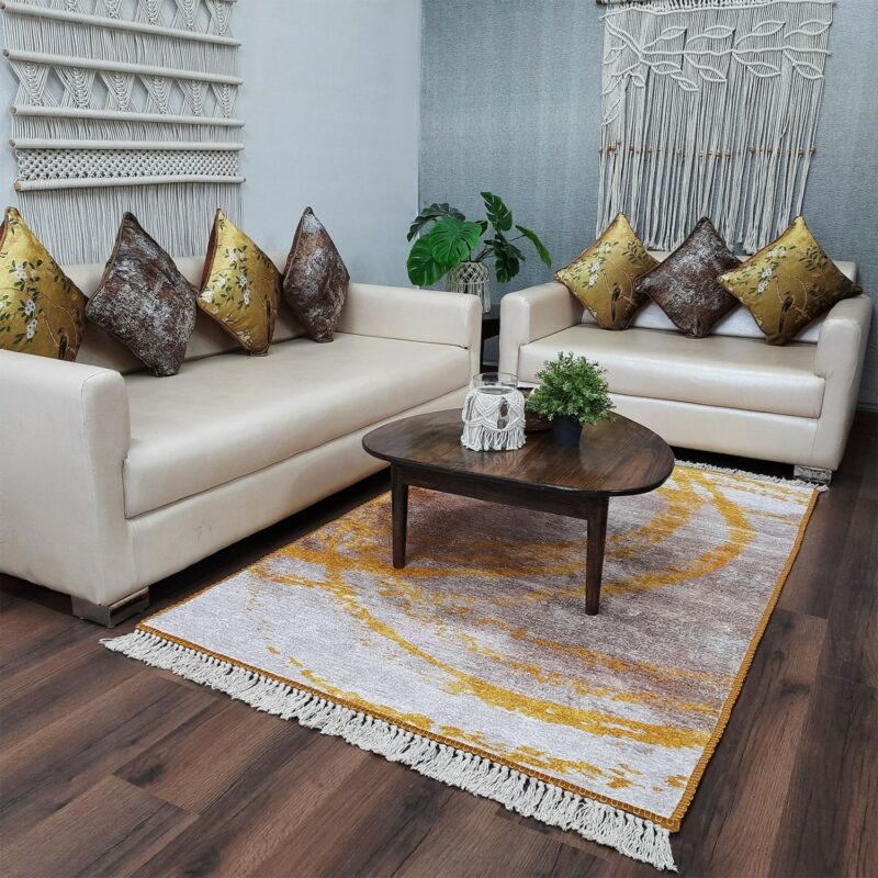 Avioni Luxurious Washable Modern Durable Handmade Vibrant Faux Silk Rug/Carpet In Golden/Yellow Colour