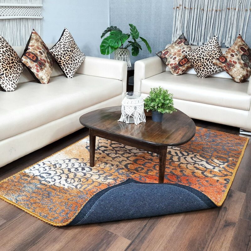 Avioni Luxurious Washable Modern Durable Handmade Vibrant Faux Silk Rug/Carpet In Golden Floral