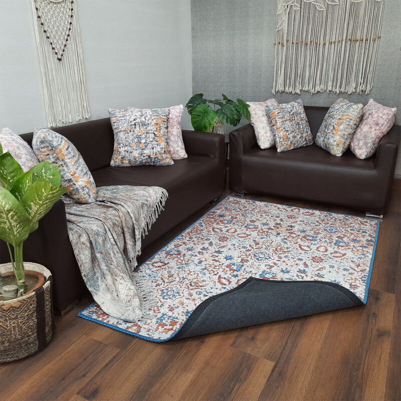 Avioni Faux Silk Carpet for Your Living Room | Persian Florals | Durable and Washable | BrickLane Collection