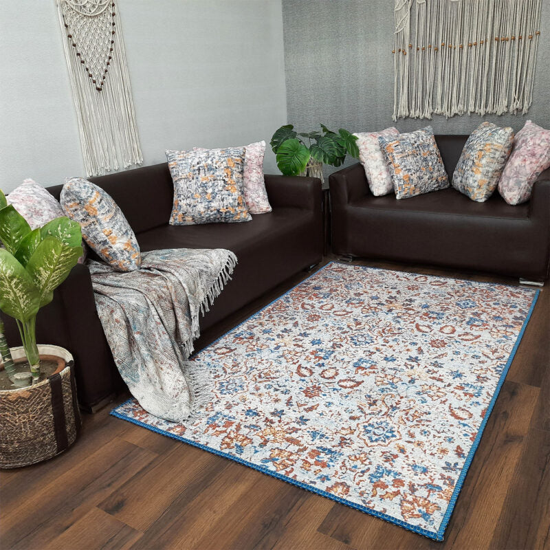 Avioni Faux Silk Carpet for Your Living Room | Persian Florals | Durable and Washable | BrickLane Collection