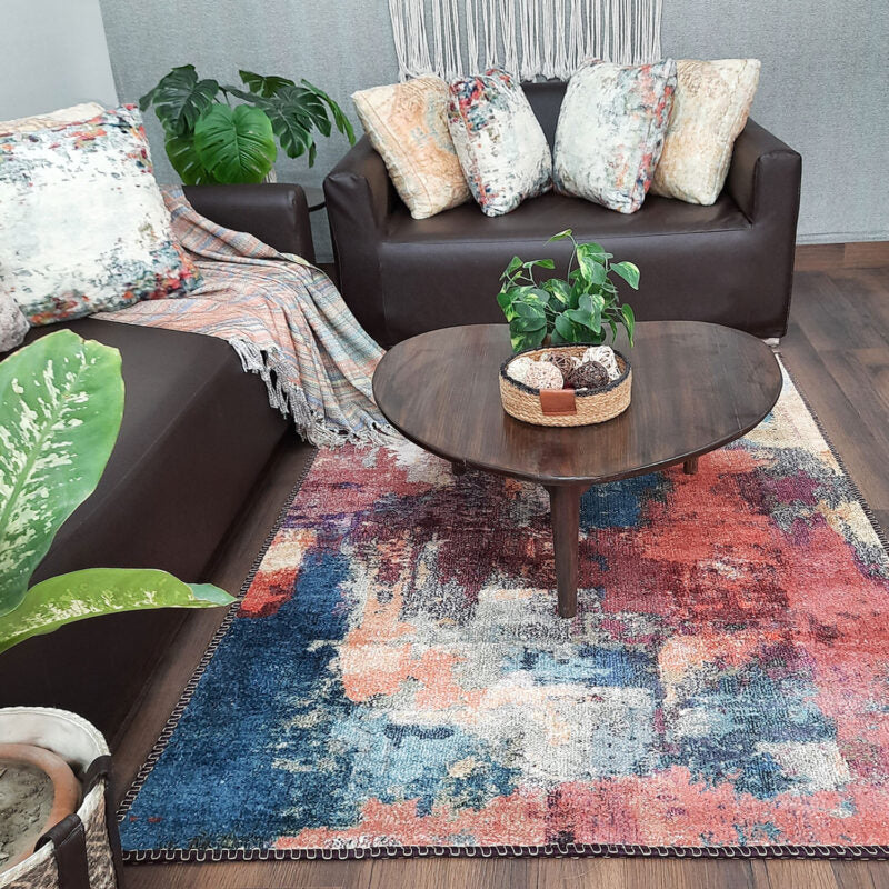 Avioni Faux Silk Carpet for Your Living Room | Abstract Elements | Durable and Washable | BrickLane Collection