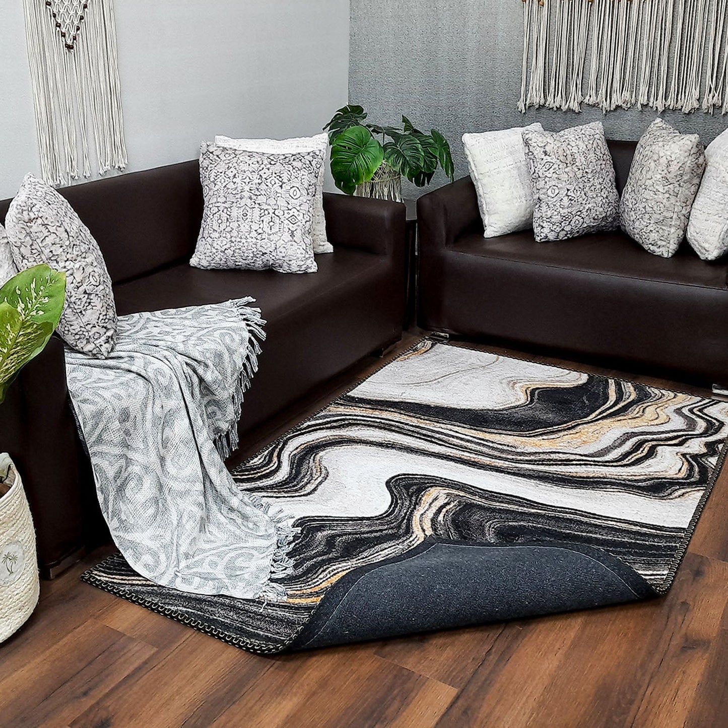 Avioni Faux Silk Carpet for a Stylish and Modern Living Room Marble Look theme | Durable and Washable