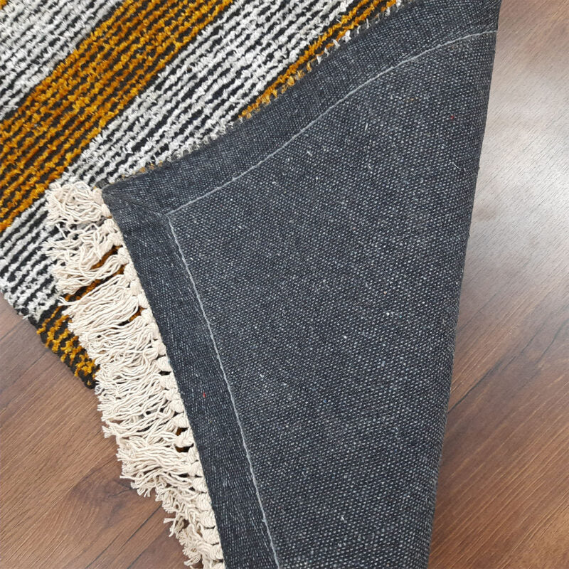 Avioni Handloom Washable Golden Yellow and White Solid Premium Bedside Carpet (55cm x 137cm (~22″ x 55″))