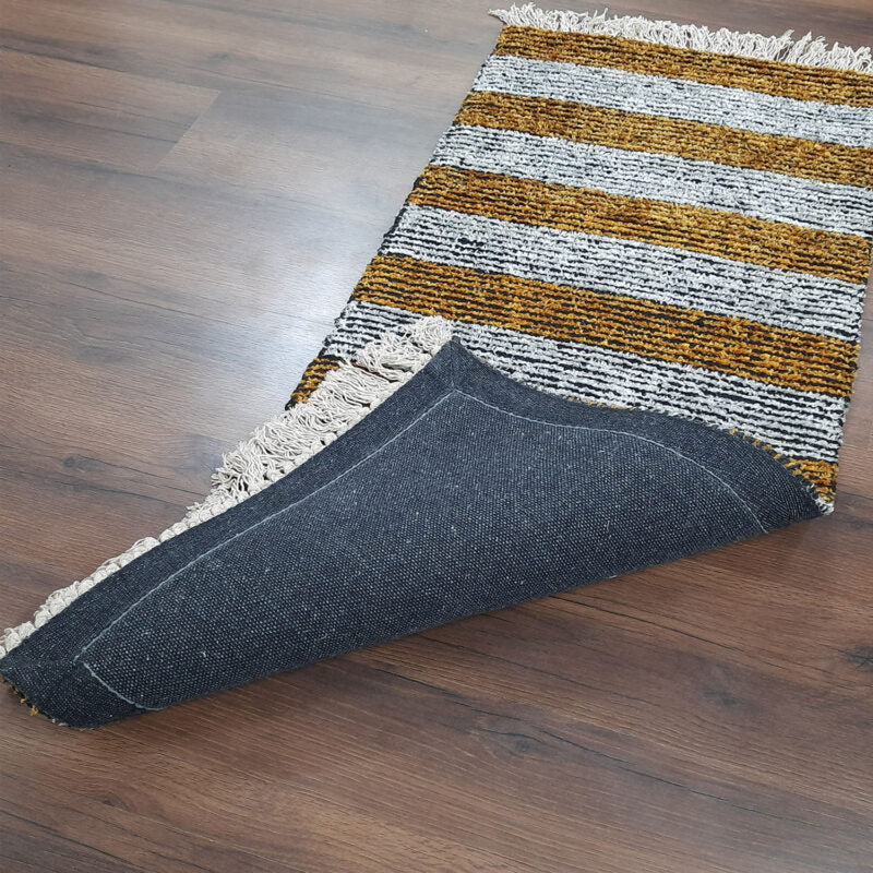 Avioni Handloom Washable Golden Yellow and White Solid Premium Bedside Carpet (55cm x 137cm (~22″ x 55″))