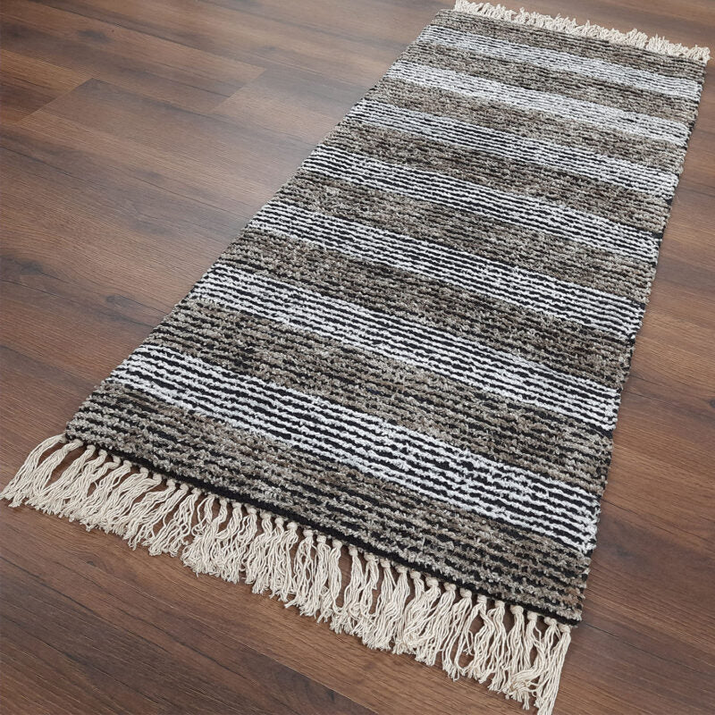 Avioni Handloom Washable Light Brown White Solid Premium Bedside Carpet (55cm x 137cm (~22″ x 55″))