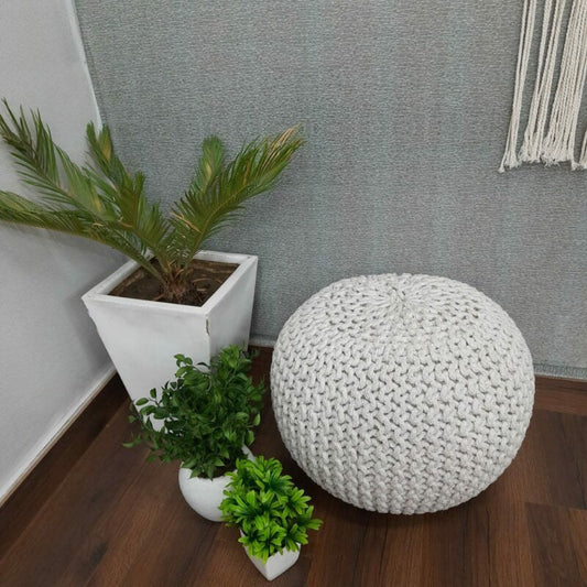 Avioni Home- Hand Knotted Natural Dyed Cotton- Silver/Light Gray Colour- Filled with FR Beans- Large Size-35cm x 50cm x 50cm