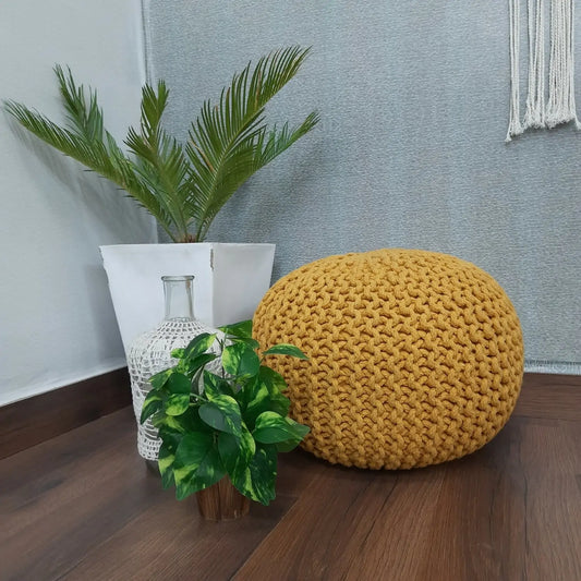 Avioni Home- Hand Knotted Natural Dyed Cotton- Mustard/Yellow Colour- Filled with FR Beans- Large Size- 40cm x 55cm x 55cm