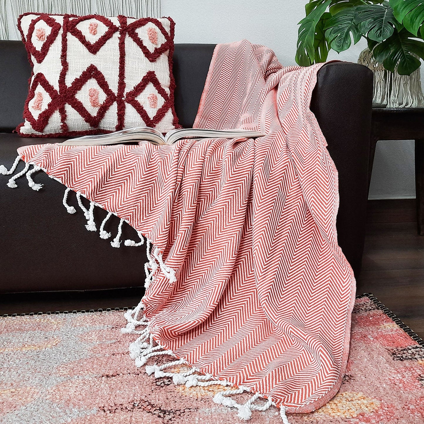 Avioni Premium 100% Cotton Sofa Throws/Blankets-Orange-120cm x 150cm