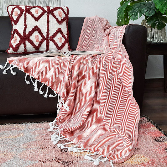 Avioni Premium 100% Cotton Sofa Throws/Blankets-Orange-120cm x 150cm