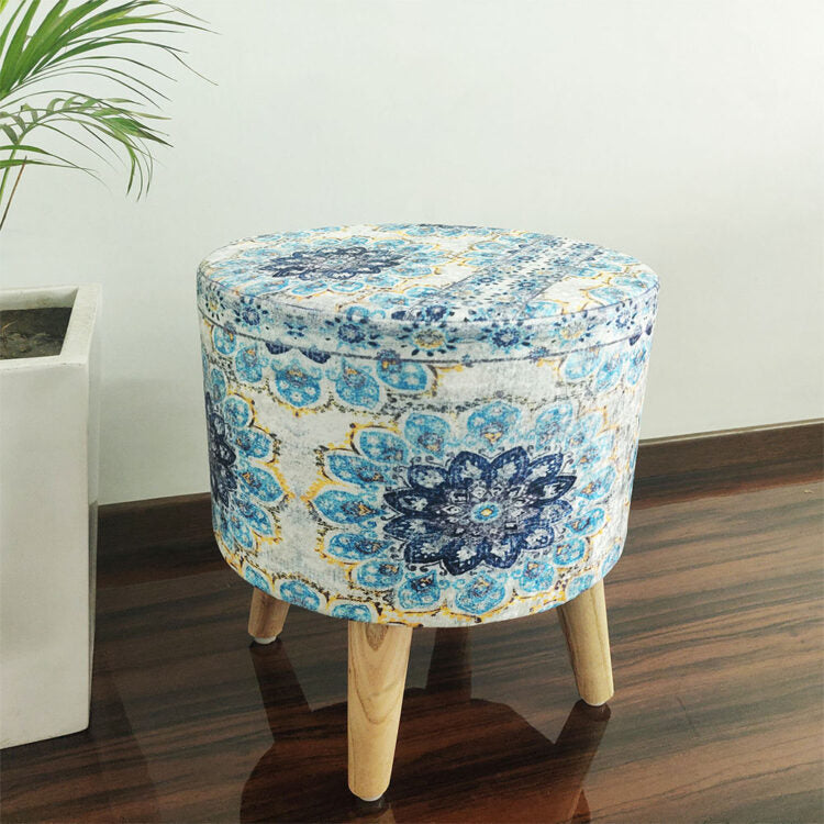 BIGMO Luxury Home Utility Padded Stool/ Ottoman (4 Legs-Added Stability-Natural Finish) Length-40cm, Width – 40cm, Height – 40cm