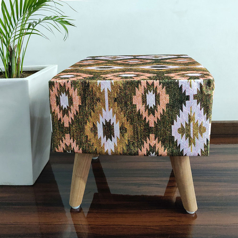 BIGMO Southwestern Home Utility Padded Stool/ Ottoman Square-(Natural Finish)-40cm x 40cm x 44 cm