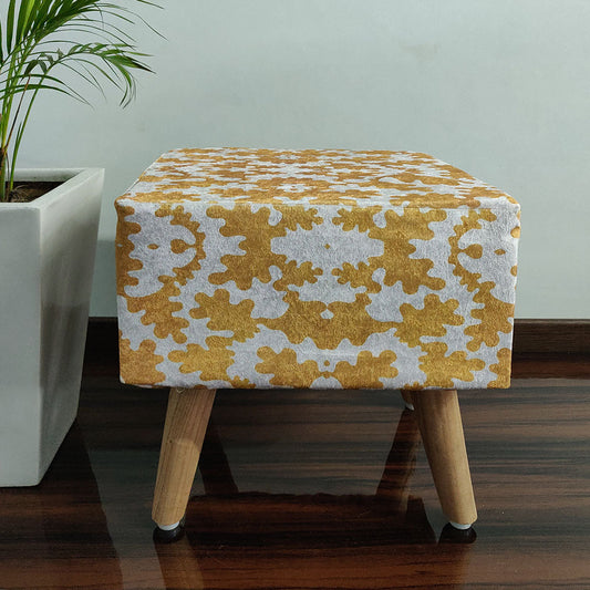 BIGMO Luxury Golden Finish Home Utility Padded Stool/ Ottoman Square-(Natural Finish)-40cm x 40cm x 44 cm