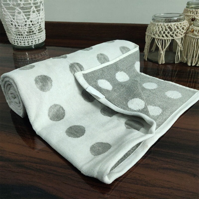 Avioni 100% Cotton Premium & Luxury Soft Linen Bath Towels in White Silver Polka Dot Finish-70cm x 135cm