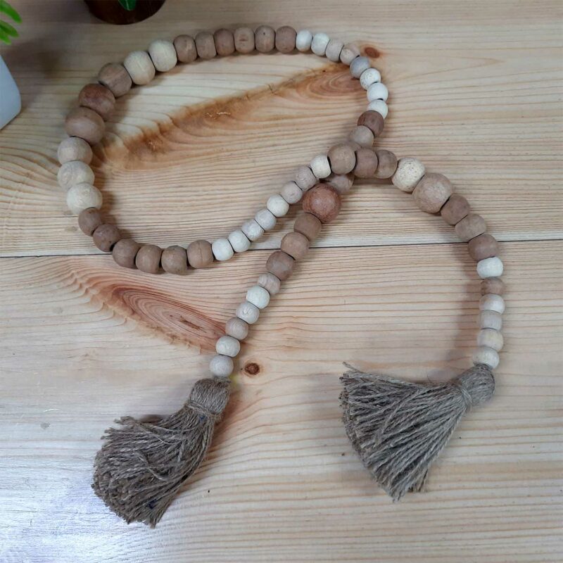 Avioni Home- Hand Made Garland With Wooden Beads With Jute Fringes -44 Inches (112 cms)