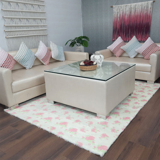 Soft Shaggy Premium Super Soft Luxury Rugs Faux Fur – Flowers on White Fur – Avioni Carpets