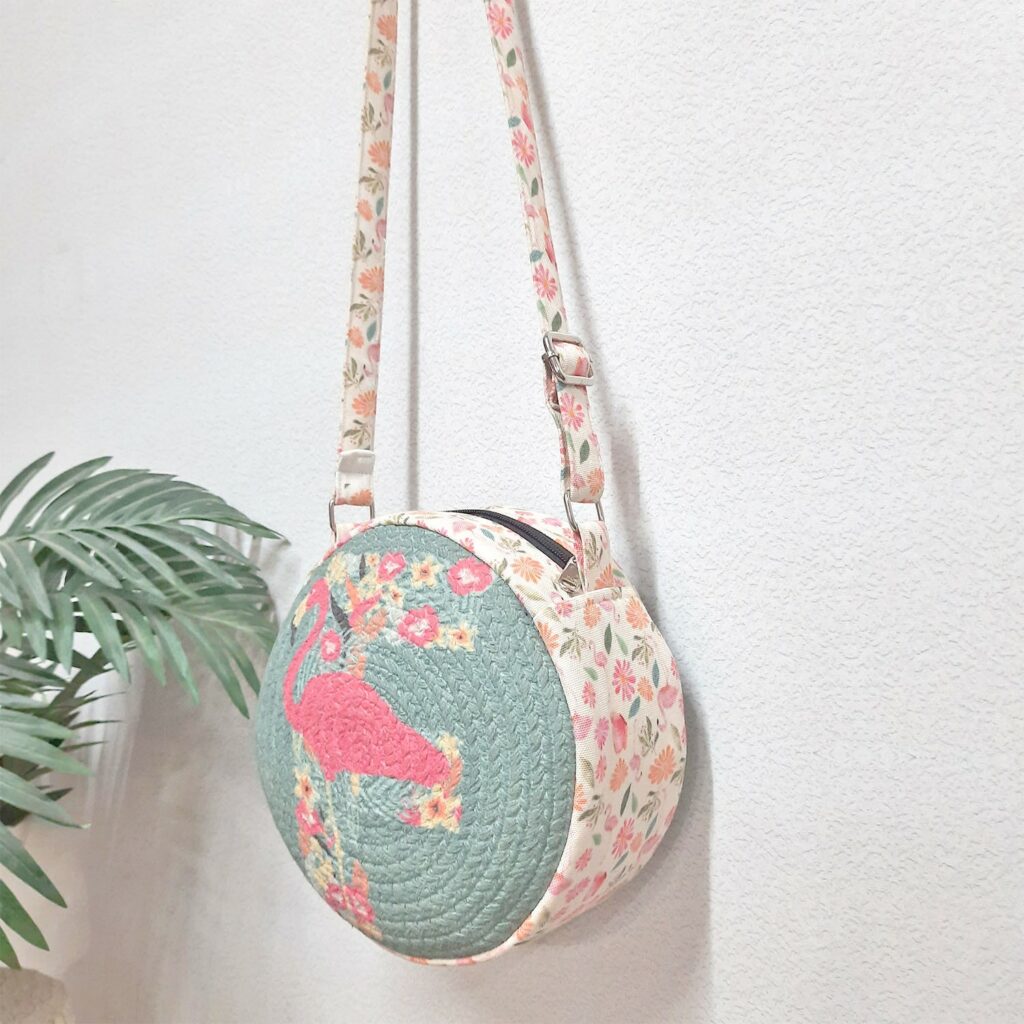 Premium Sling Bag for Women, Avioni Fashion Shoulder Bag, Bohemian Style-Flamingo , Braided Sides Round Sling Bag, Perfect For Gifts and Traveling-25 cms Diameter
