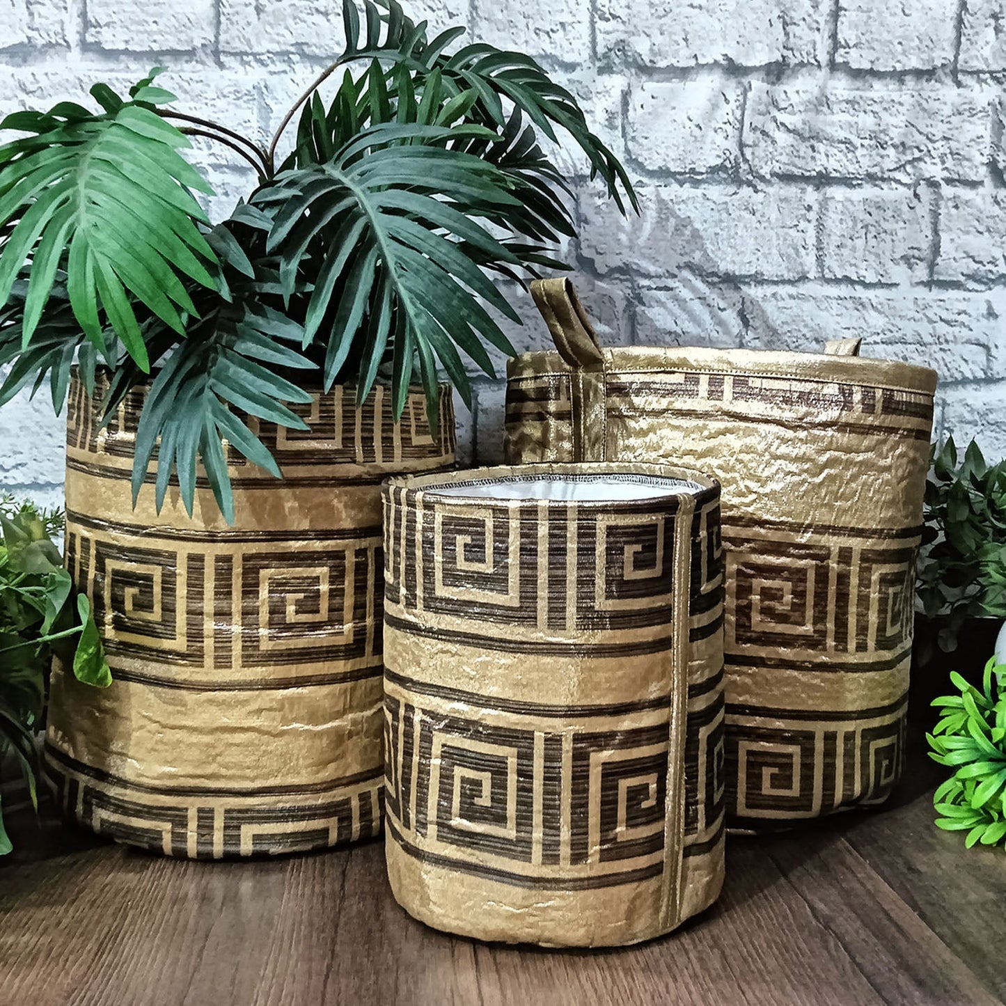 Avioni Home Golden Touch Printed Multipurpose Use Baskets | Canvas Inner for Extra Strength | Set of 3 Baskets