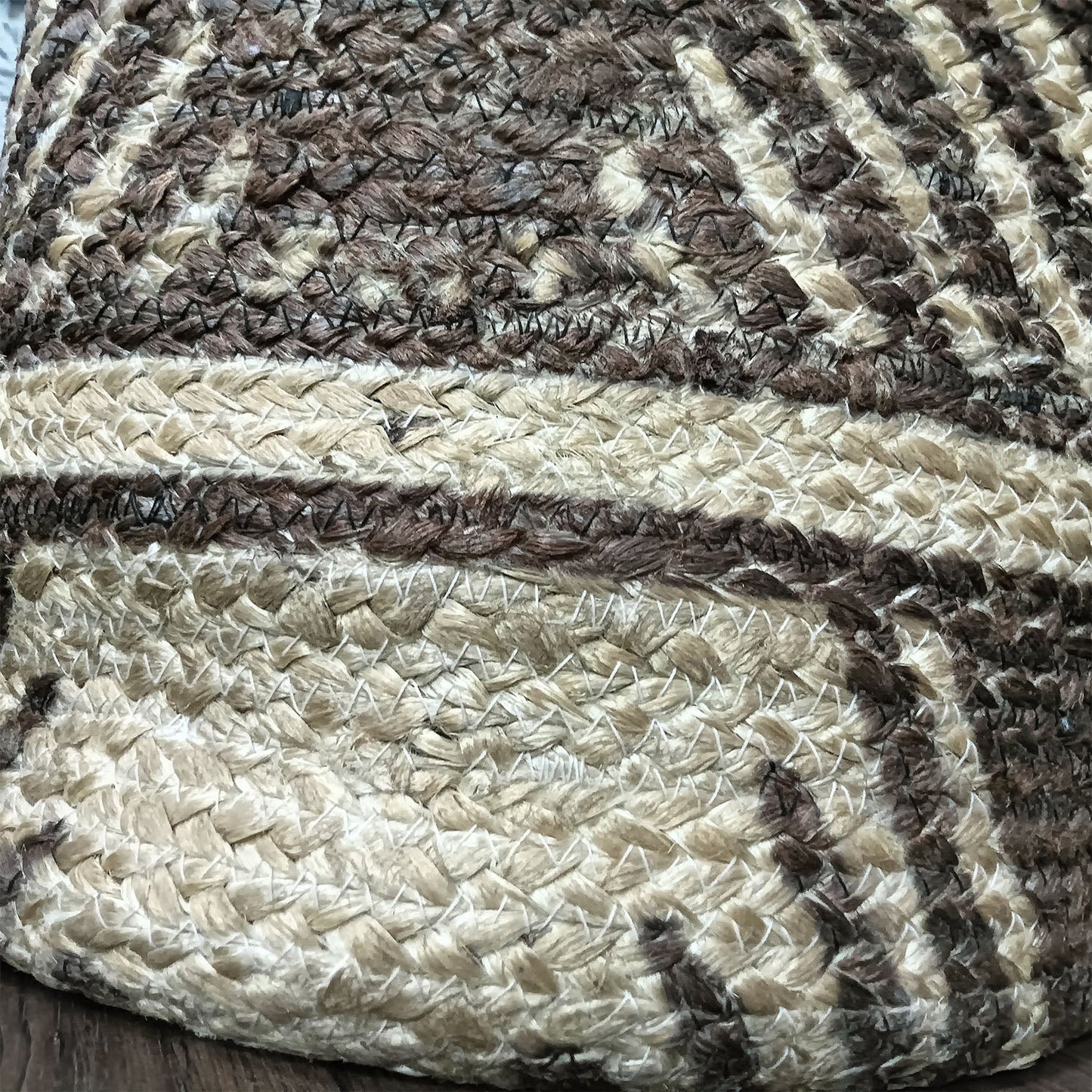 Avioni Home Hand Braided Dark Ethnic Pattern Jute Basket | Designer Leatherette Handles | Canvas Inner for Extra Strength | Size: 28 x30 cms (~11×12 inch)