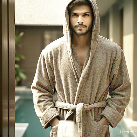 Avioni Classic Luxury Terry Hooded Bathrobes – Hotel and Spa Quality Robes Made with 100% terry cotton -Beige