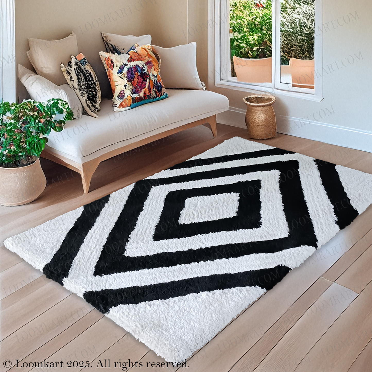 Avioni Home Atlas Collection - Moroccan Style Microfiber Carpet In White and Black | Soft, Non-Slip, Easy to Clean
