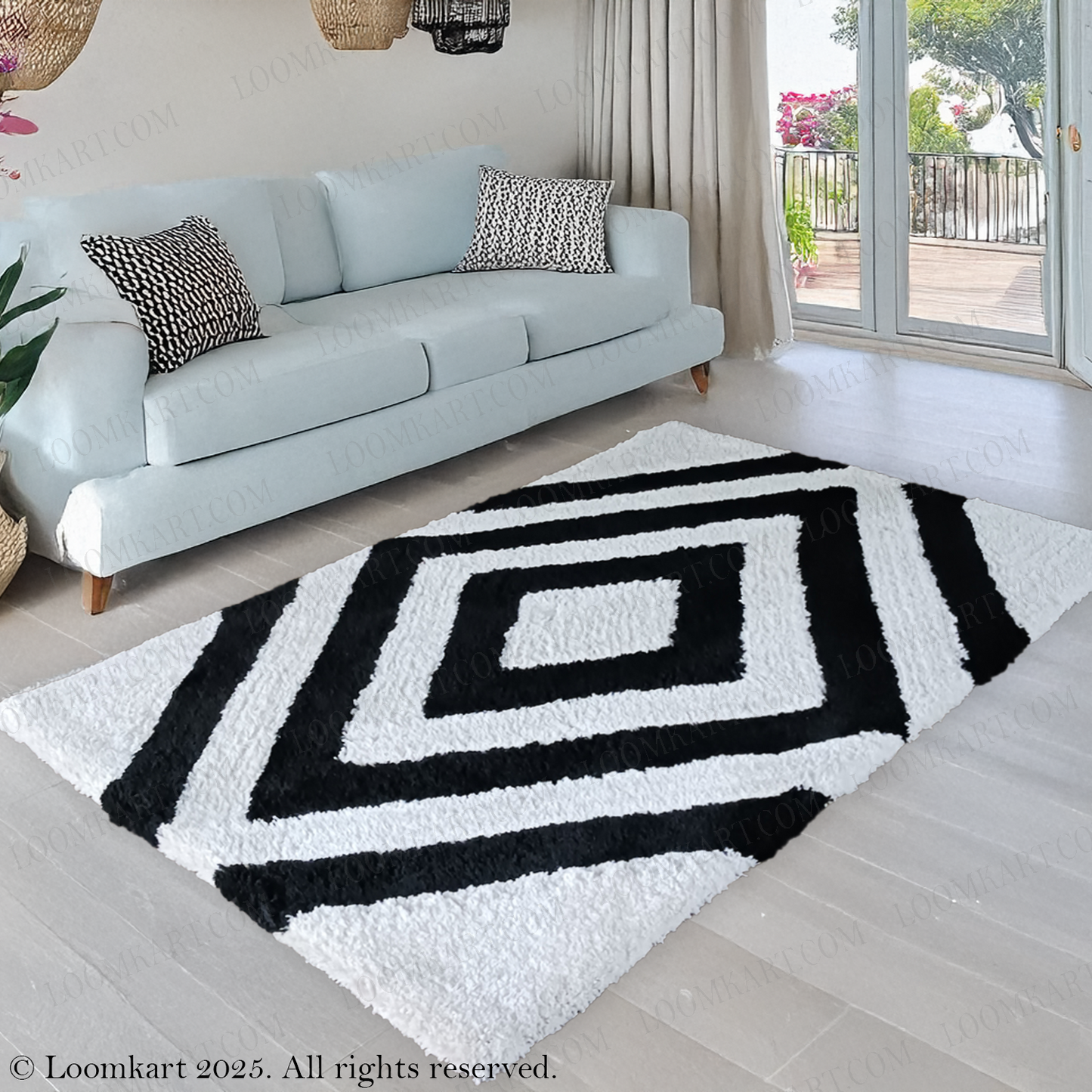 Avioni Home Atlas Collection - Moroccan Style Microfiber Carpet In White and Black | Soft, Non-Slip, Easy to Clean