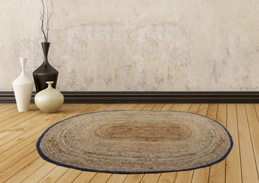 Jute Mat – Oval – Natural Braided Area Rug With Black Border – Handmade & Unbleached -90cm x 150cm (~3Feet x 5Feet)– Premium Rugs By Avioni