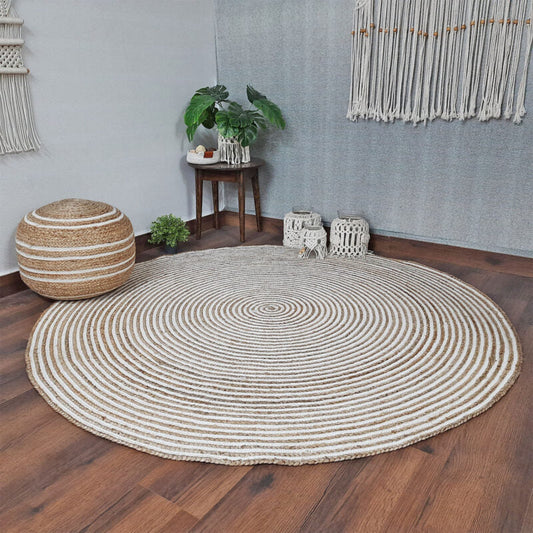 Avioni Braided Natural Jute and Cotton Ecofriendly Carpet Round-Boho Collection-Multiple Sizes
