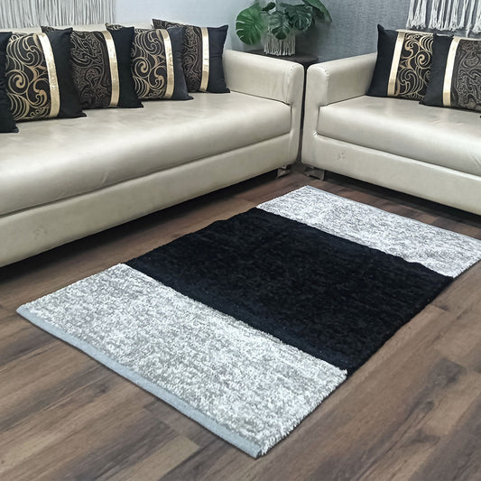 Avioni Handloom Cut Shuttle Rugs by Master Artisans | Soft Touch | Home Washable | Black and Grey Silver | Reversible - 90cm x 150cm (~3feet x 5feet)