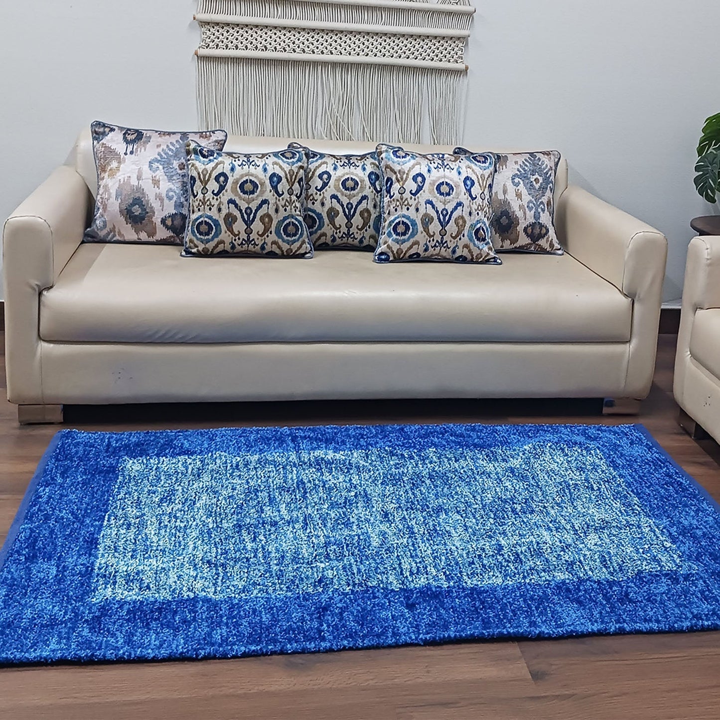 Avioni Handloom Rugs | Master Artisans Work | Feather like Luxurious Silk Soft Touch | Home Washable | Blue White Design | Reversible - 90cm x 150cm (~3feet x 5feet)