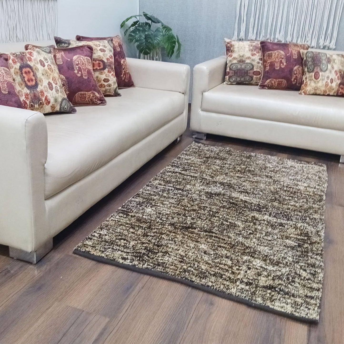 Avioni Handloom Rugs | Master Artisans Work | Feather like Luxurious Silk Soft Touch | Home Washable | Brown White Design | Reversible-90cm x 150cm (~3Feet x 5Feet)