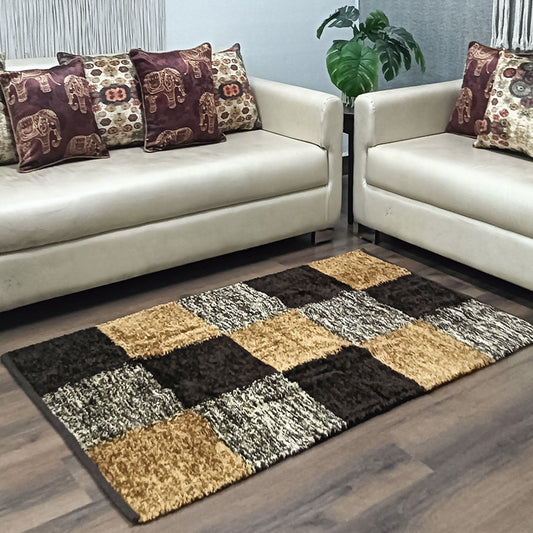 Avioni Handloom Cut Shuttle Rugs by Master Artisans | Feather like Luxurious Silk Soft Touch | Home Washable | Coffee, Gold Beige and White | Reversible - 90cm x 150cm (~3Feet x 5Feet)