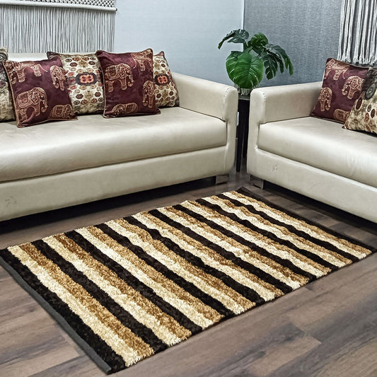 Avioni Handloom Cut Shuttle Rugs by Master Artisans | Feather like Luxurious Silk Soft Touch | Home Washable | Black, Beige Gold and White | Reversible - 90 cm x 150 cm (~3 feet x 5 feet )