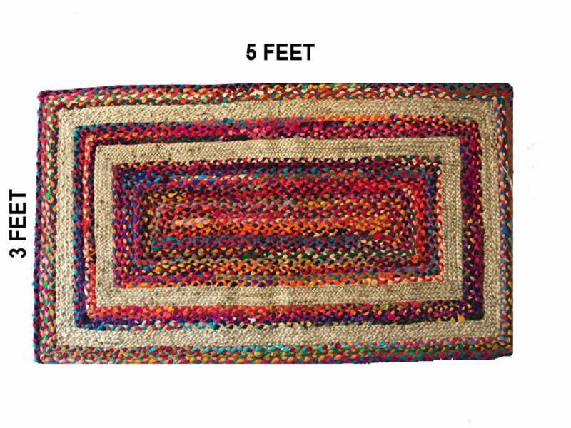 Braided Area Rug – Ecofriendly Recycled Cotton Chindi and Jute – Colorful Contemporary Design – Avioni Premium Eco Collection