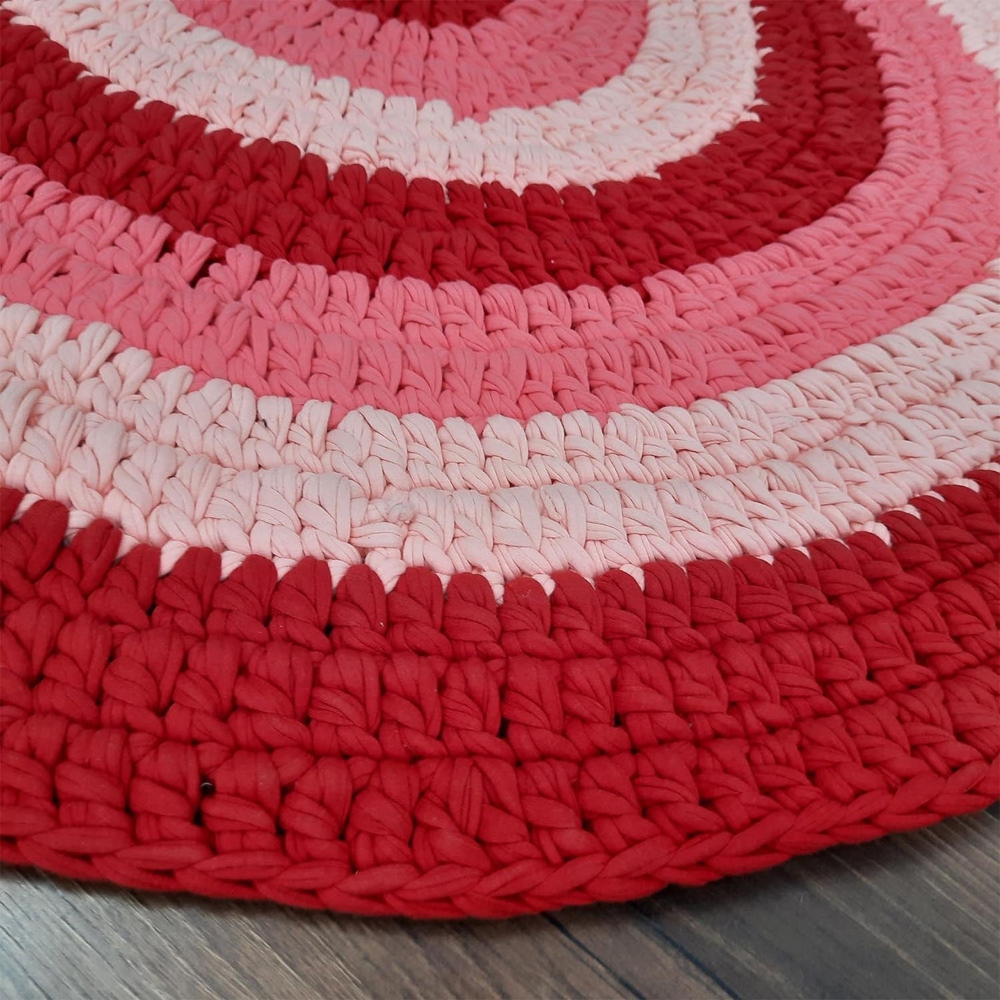 Avioni “PinkRings” hand-crocheted carpet with matching FREE basket – perfect for a kids room or gifting-105 cm diameter