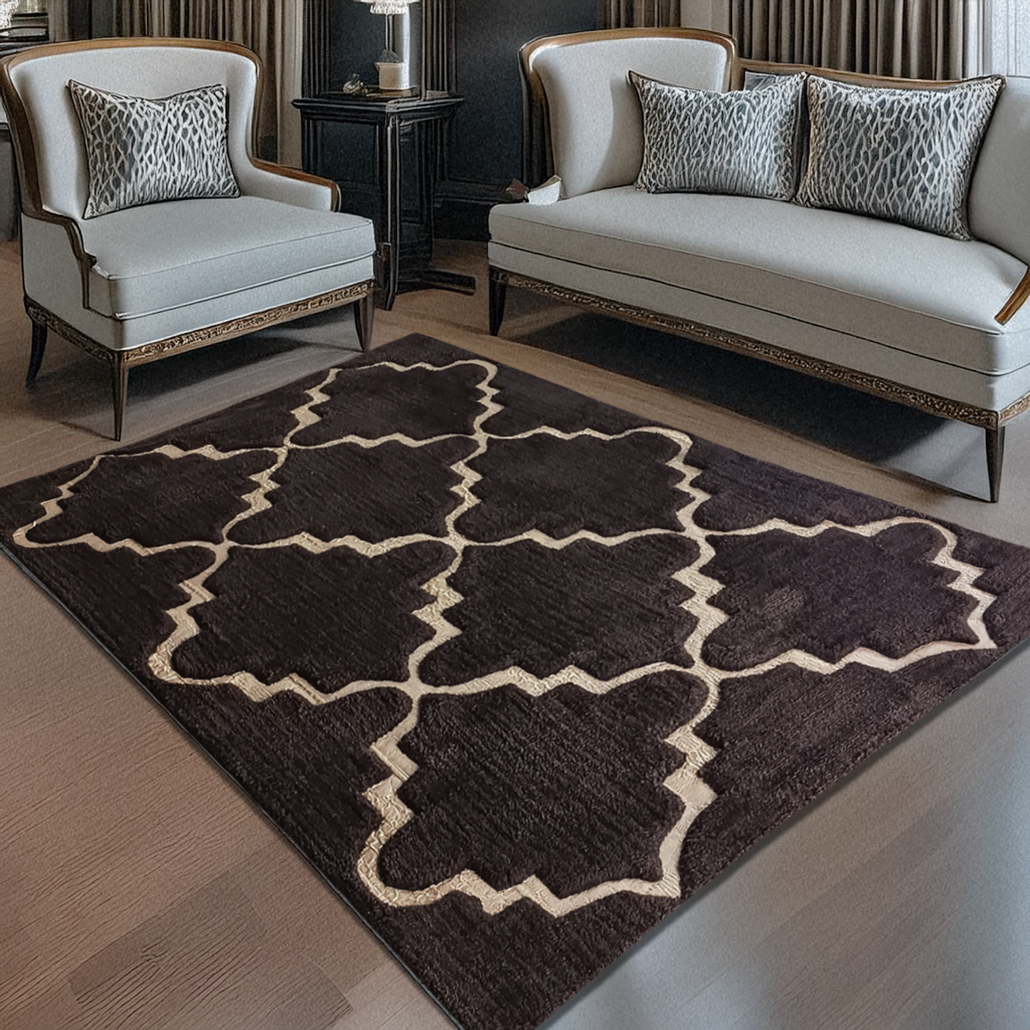 Avioni Divine Collection | Luxury Golden Touch With Coffee Moroccan Design Soft And Plush Handmade Living Room Rugs | Different Sizes | Carpet for Living Room