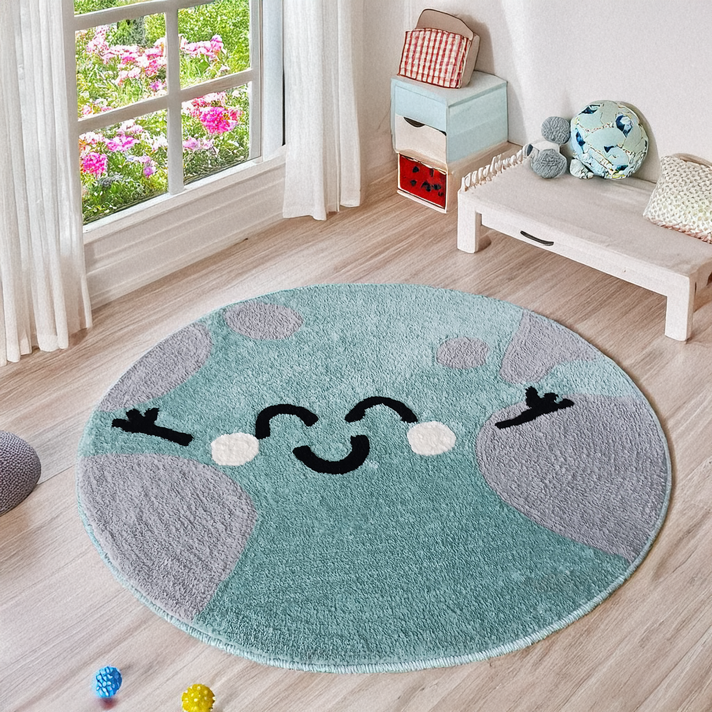 Earth Hug Me Soft Kids Rug for Nursery & Playroom - Washable and Anti Slip Backing- 90 cm x 90 cm