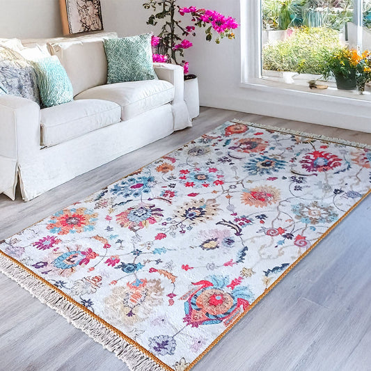 Faux Silk Carpet Ethnic Floral Design – Living Room Rug – Avioni