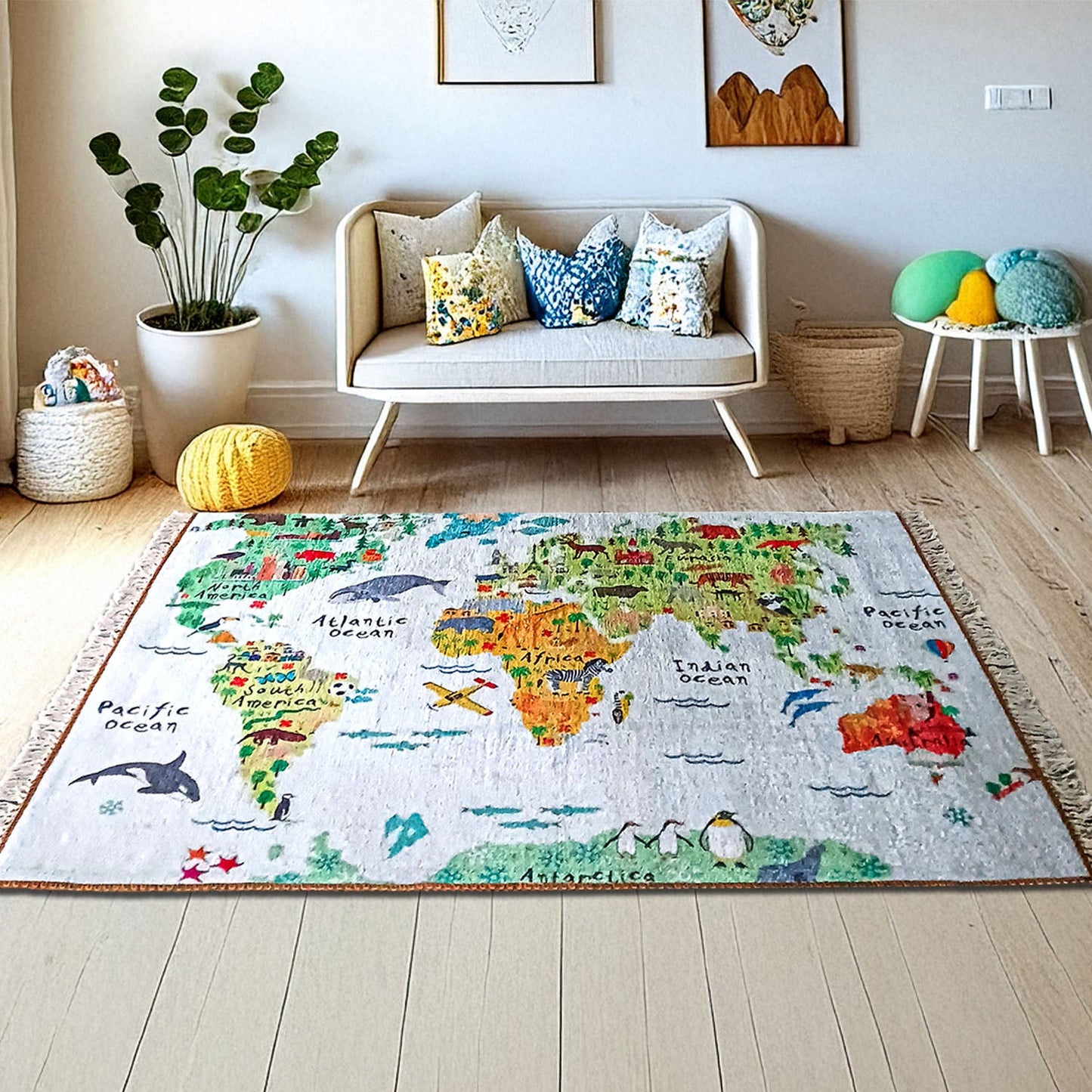 Silk Carpet Kids Collection – World Map In Kids Room Rug – Avioni