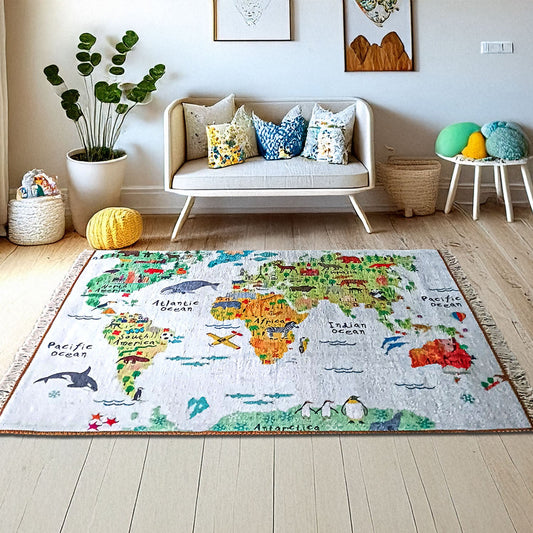 Silk Carpet Kids Collection – World Map In Kids Room Rug – Avioni