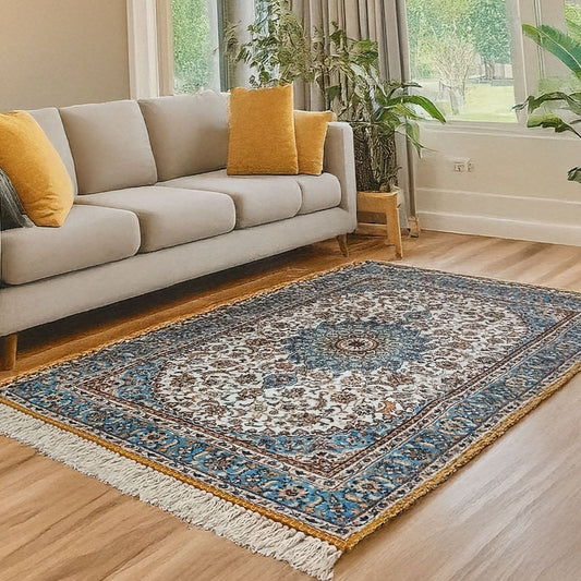 Silk Carpet Persian Design Collection Light Blue Beige – Living Room Rug -Avioni
