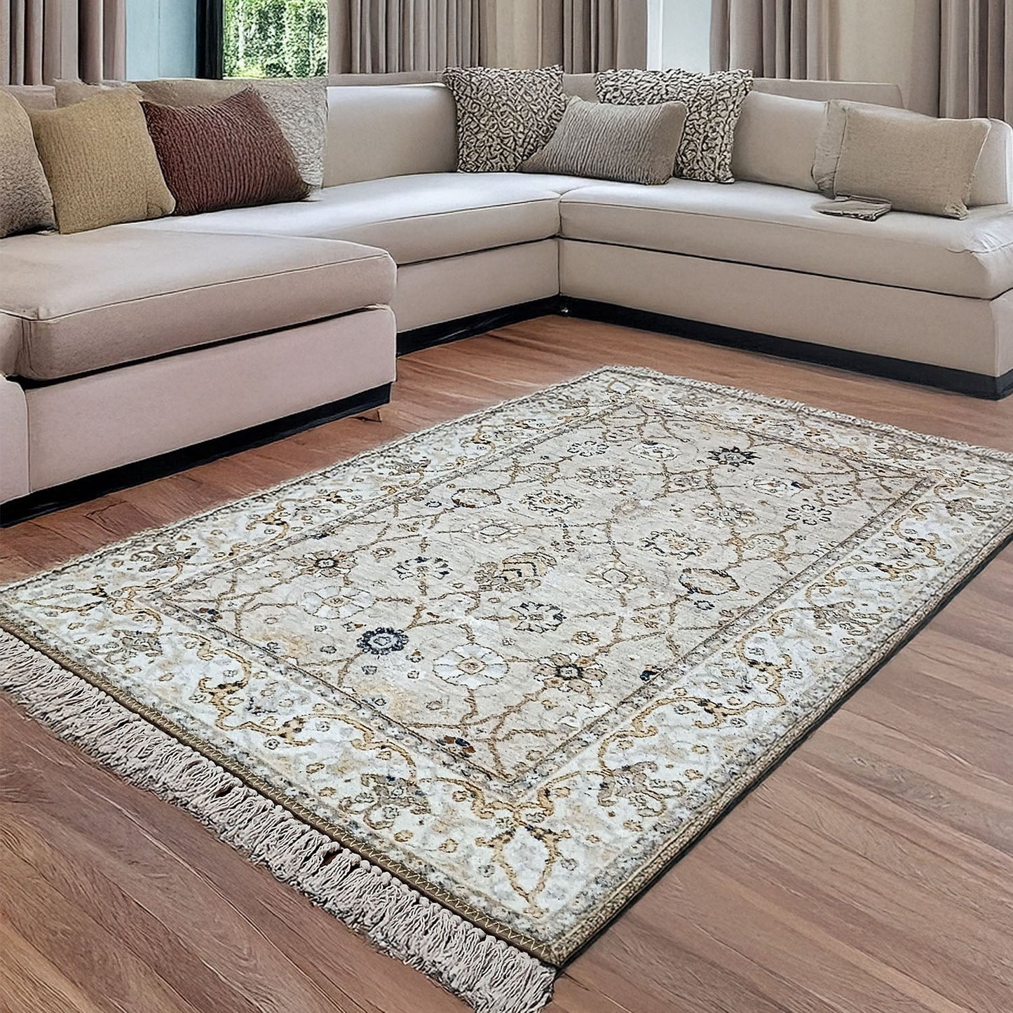 Avioni Faux Silk Carpet for Your Living Room | Persian Design | Washable Rug | Earthy Elegance Collection