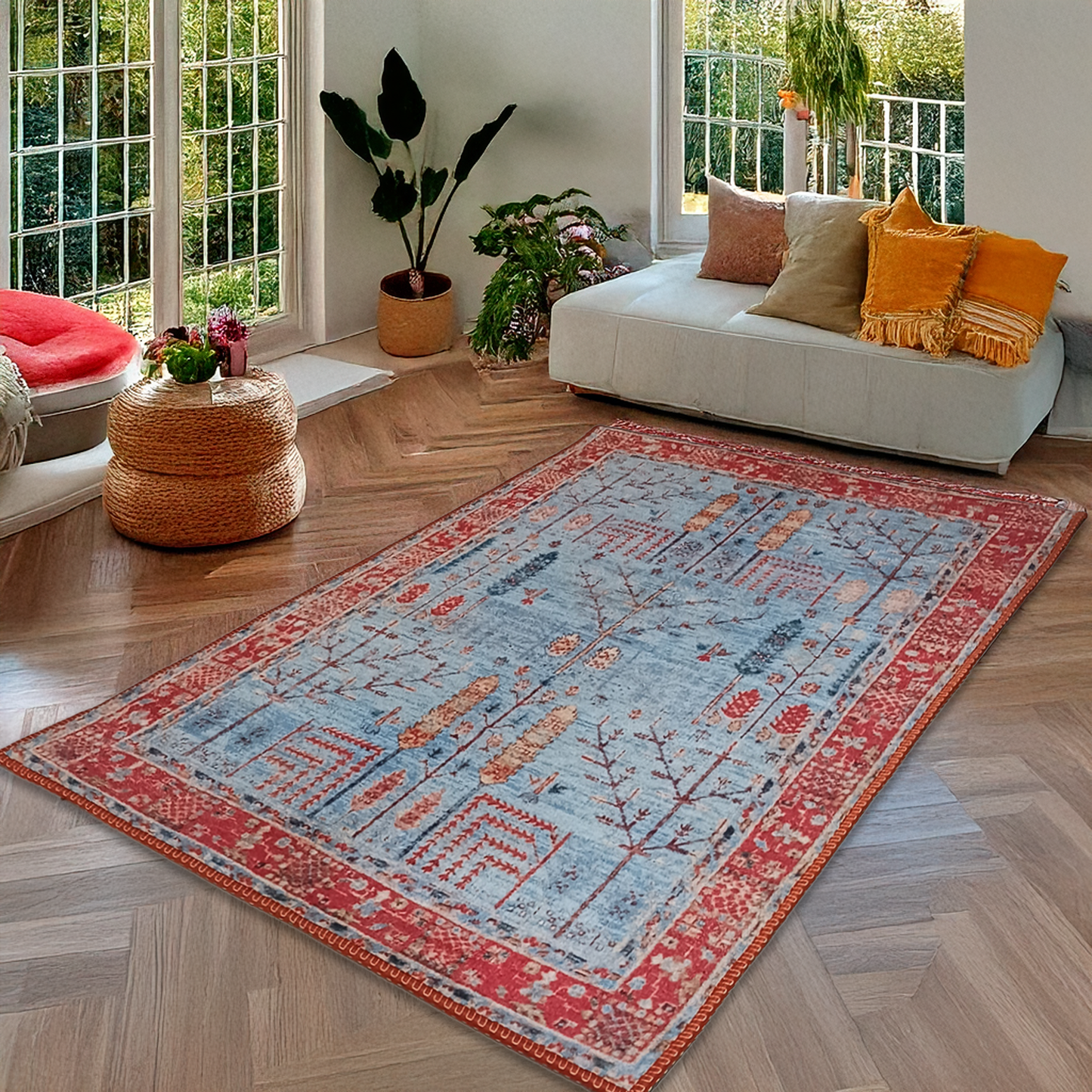 Avioni Faux Silk Carpet for Your Living Room | Persian Design | Durable and Washable | BrickLane Collection