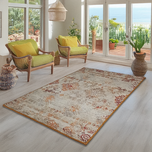 Avioni Faux Silk Carpet | Tribal Elements, Luxurious, Durable and Washable | Earthy Elegance Collection